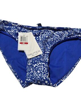 Nautica Retro Bikini Bottoms Size XS Blue White Floral Pattern Swimwear Swimsuit